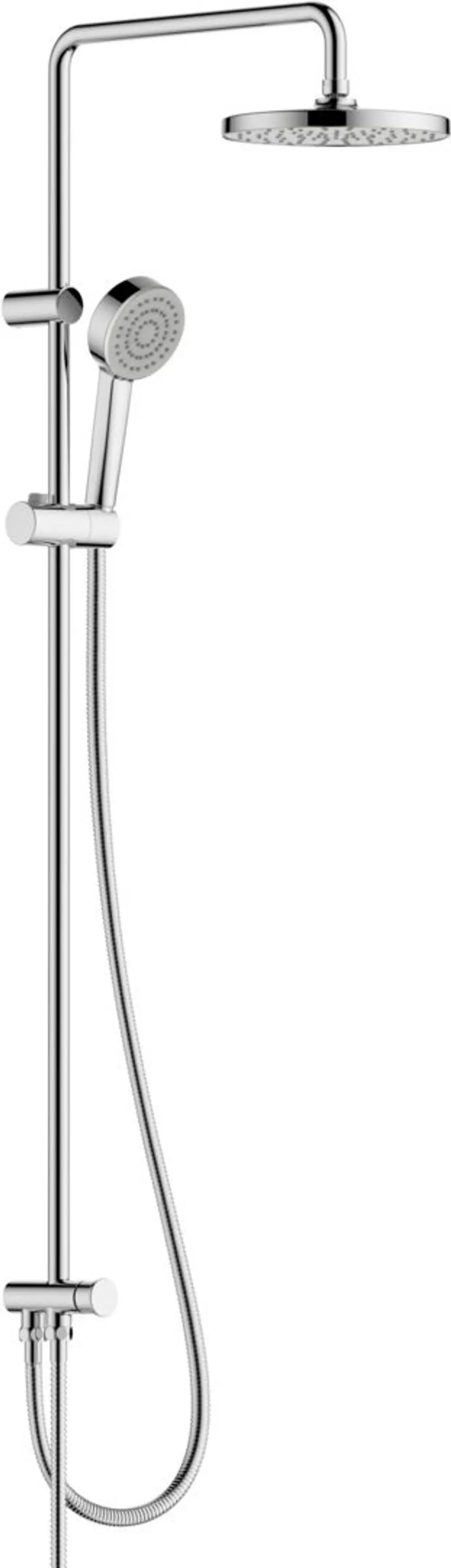 HANSABASIC Kopfbrause-Set mit einem oberen Strahler und Handbrause, beiden in Chrom, angebracht an einer flexiblen Halterung.